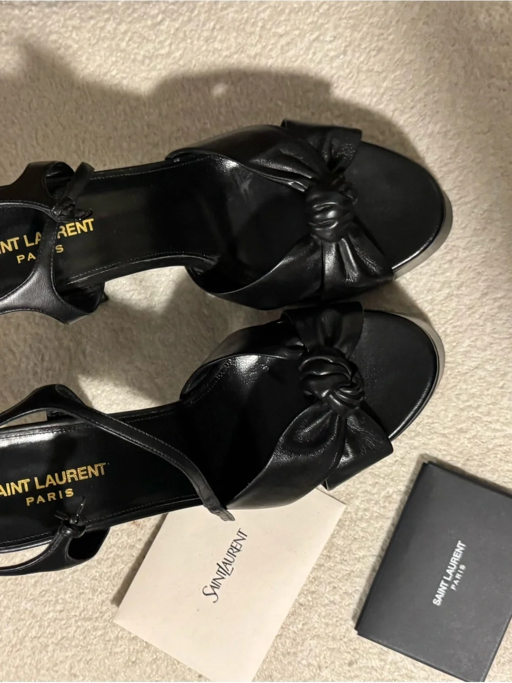 Saint Laurent Black Leather Knotted Platform Slingback Sandals - Picture 4 of 7
